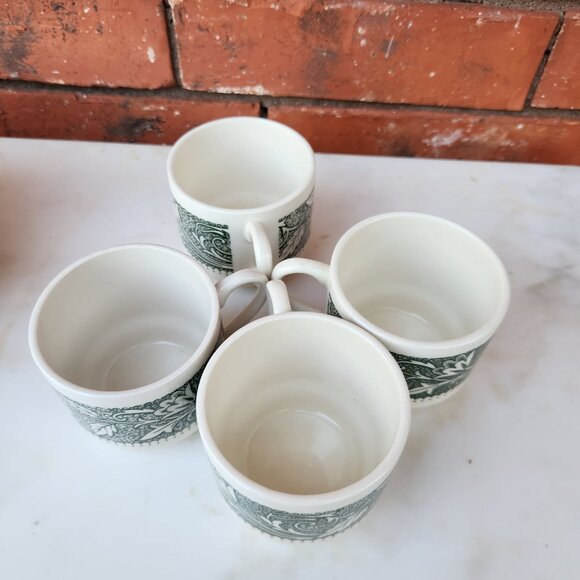 Set Of 4 Avon Retro Green Vine Pattern Ceramic Coffee/Teacups - Picture 4 of 4